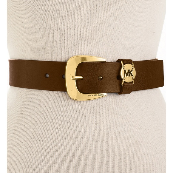 Michael Kors Leather Belt with MK Cutout Logo Disc belt - Picture 1 of 7